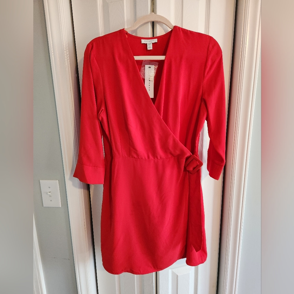 TOPSHOP, Size 10, Bright Red Wrap Dress